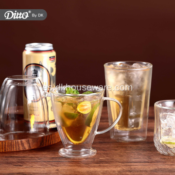 Taza de cerveza de vidrio de doble pared con aislamiento resistente al calor